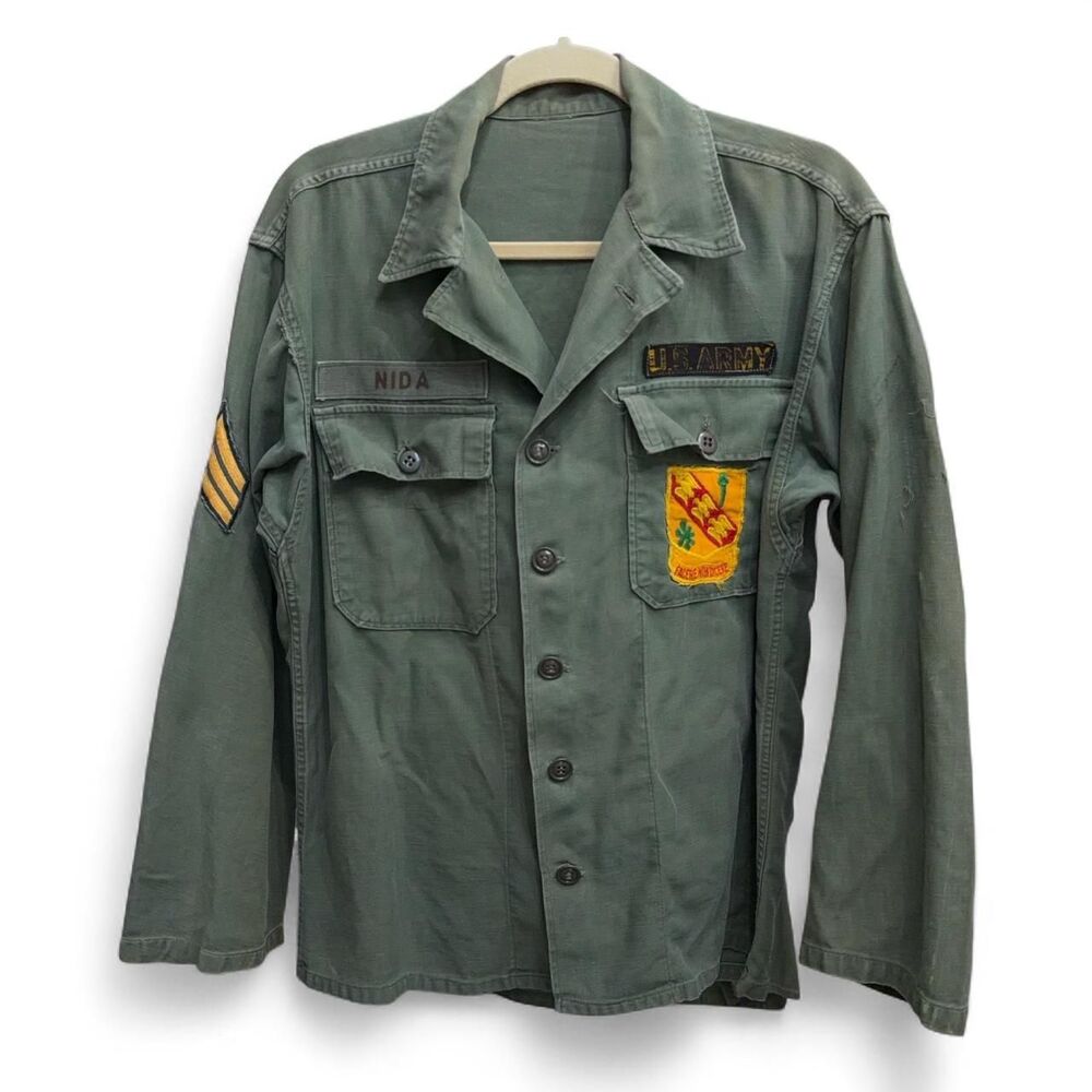 Vintage 1963 US Army OG-107 Cotton Sateen Utility Shirt size M